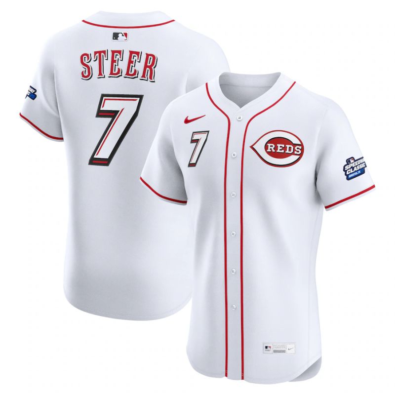 Men 2025 Cincinnati Reds #7 Steer White Game Nike MLB Jersey style 01